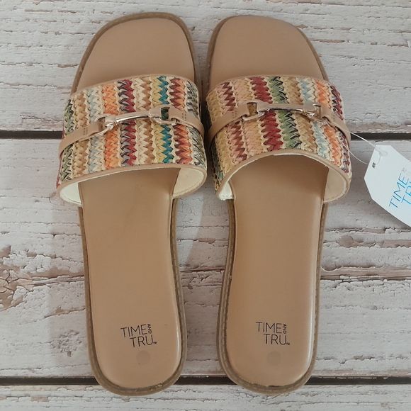 Time and Tru Horsebit Hardware Slip-on Slides Sandals Flats - Picture 1 of 7